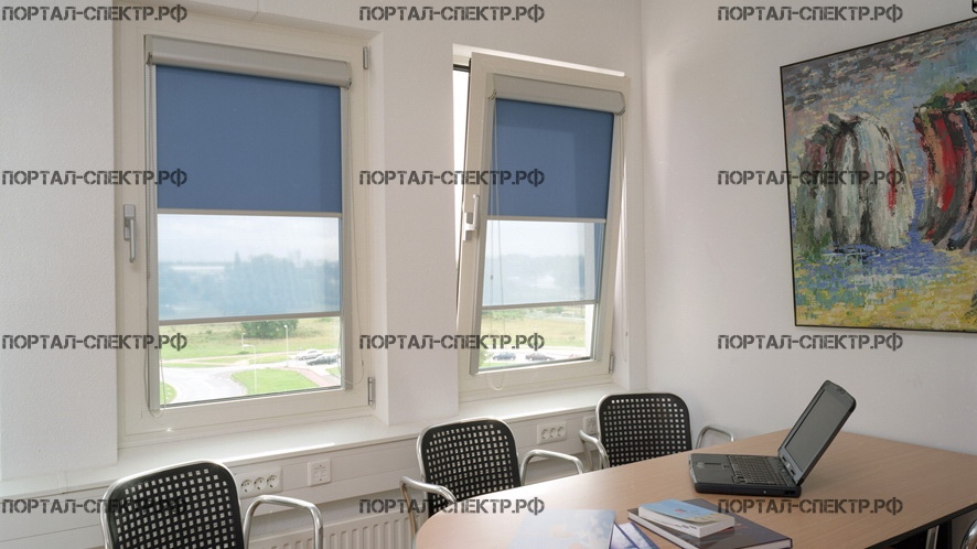 Рулонные кассетные шторы жалюзи на пластиковые окна в офисе в Воронеже